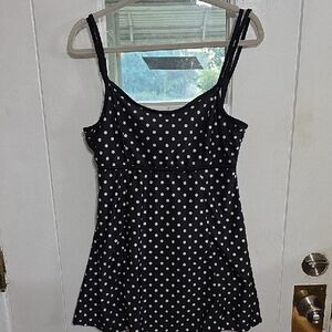 Danify Womens Swimdress Black/White Polka Dot Adjustable Cruisewear Sz 48/XL EUC